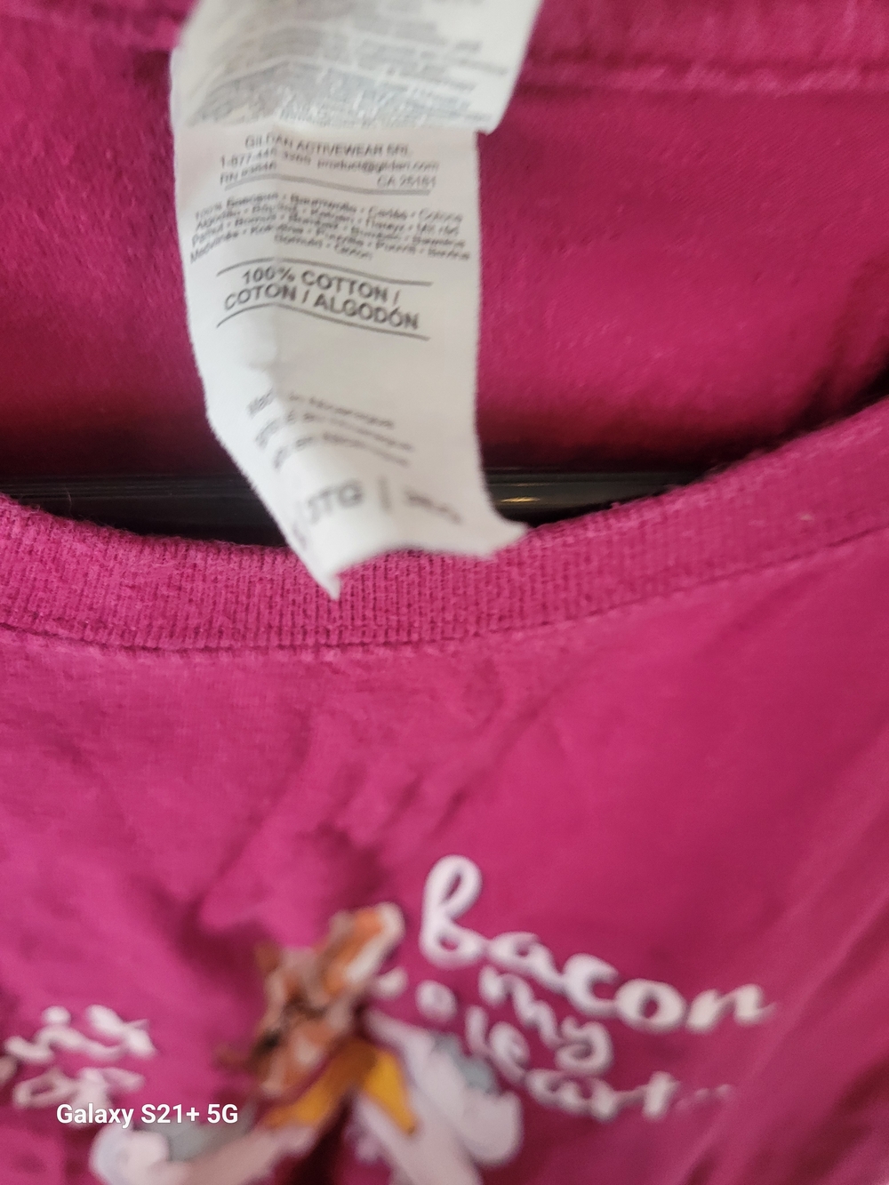 Women's Short Sleeve Graphic Tee - Raspberry Pink Bacon & Egg Design - Picture 3 of 4